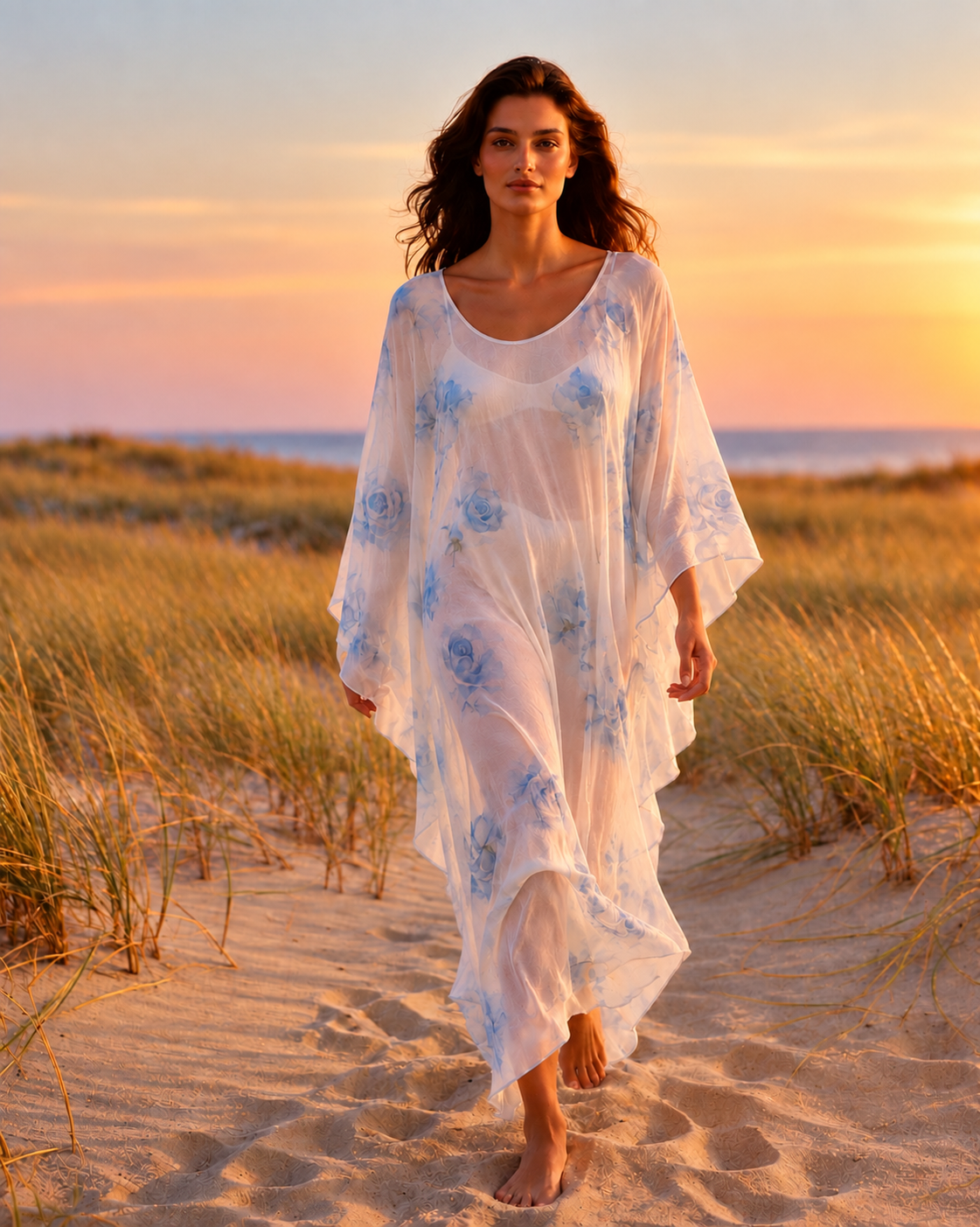 Blue Rose Silk Kaftan