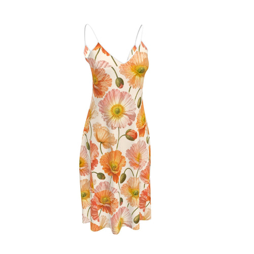 Apricot Poppy Midi Dress