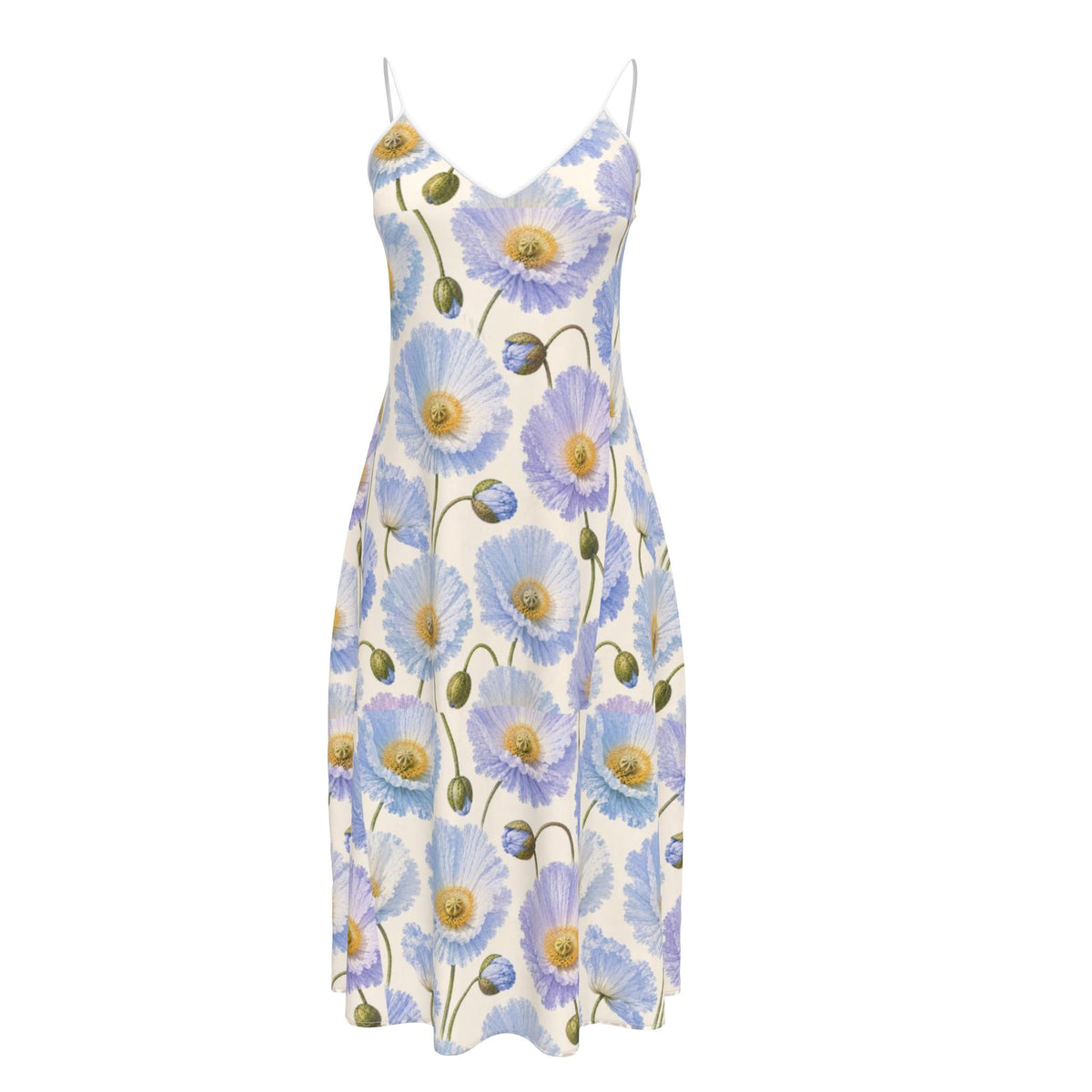 Blue Poppy Midi Dress