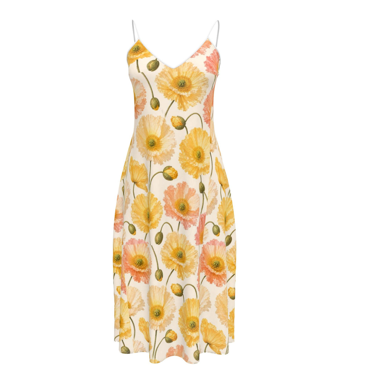 Yellow Poppy Midi Dress