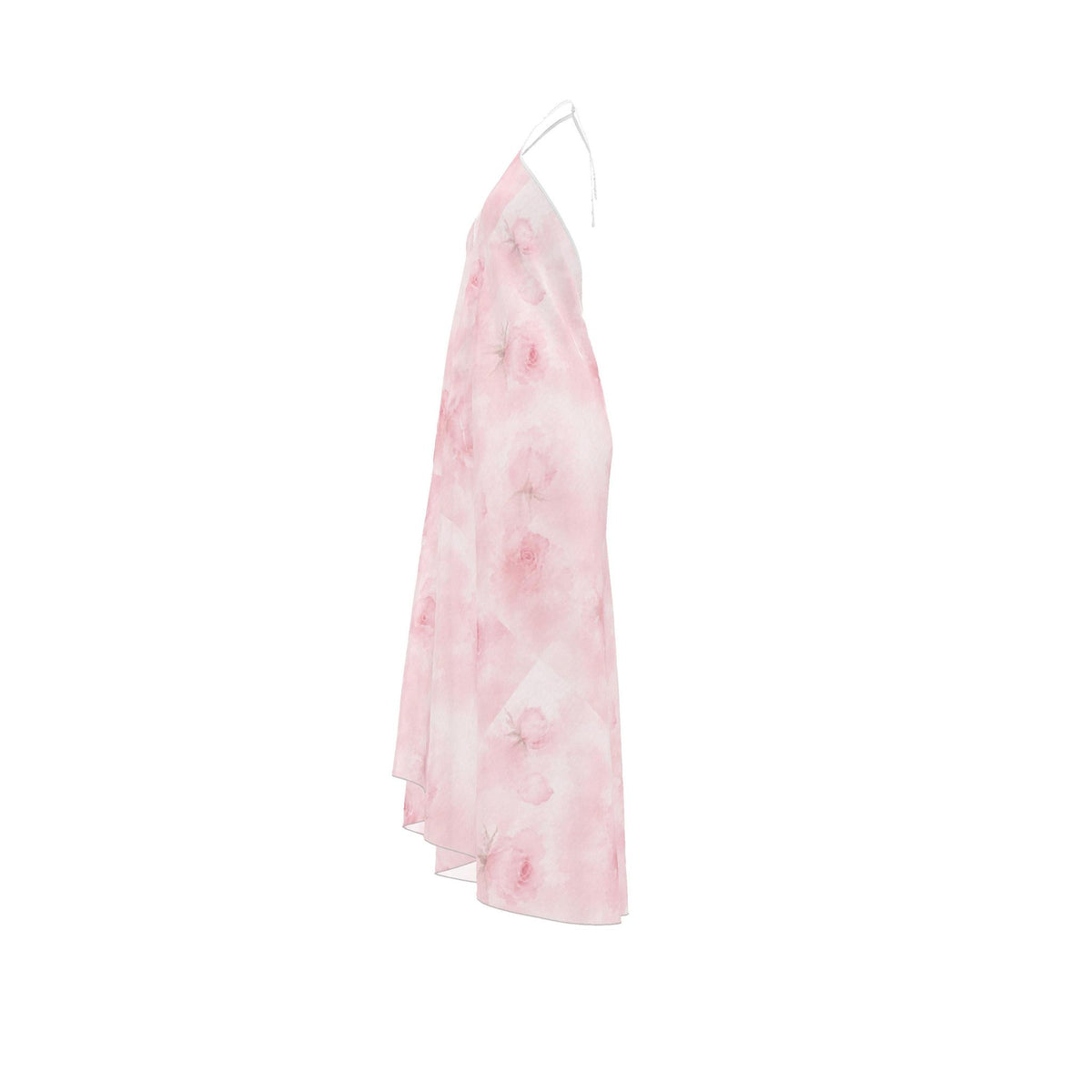 Pink Rose Silk Halter Backless Dress
