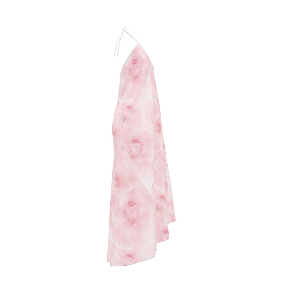 Pink Rose Silk Halter Backless Dress