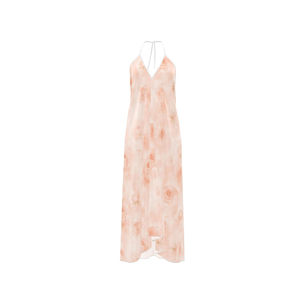 Peach Rose Silk Halter Backless Dress