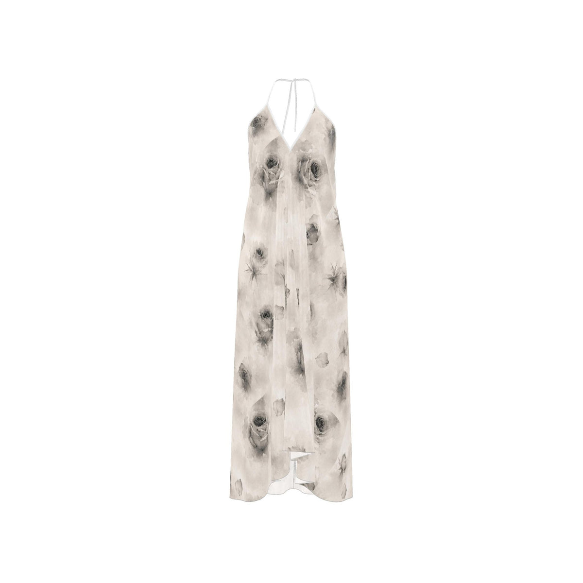 Black and White Rose Silk Halterneck backless dress