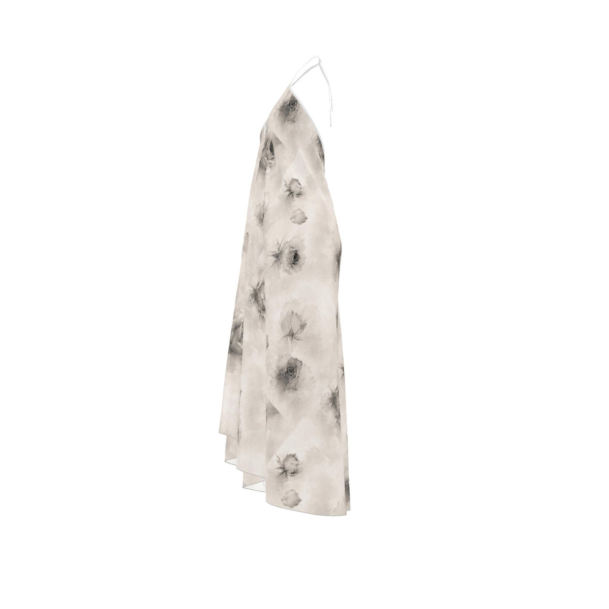 Black and White Rose Silk Halterneck backless dress