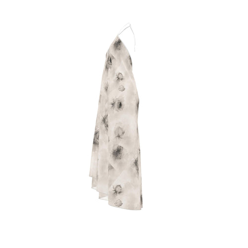 Black and White Rose Silk Halterneck backless dress
