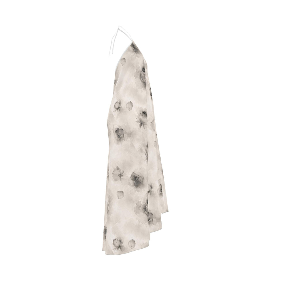 Black and White Rose Silk Halterneck backless dress