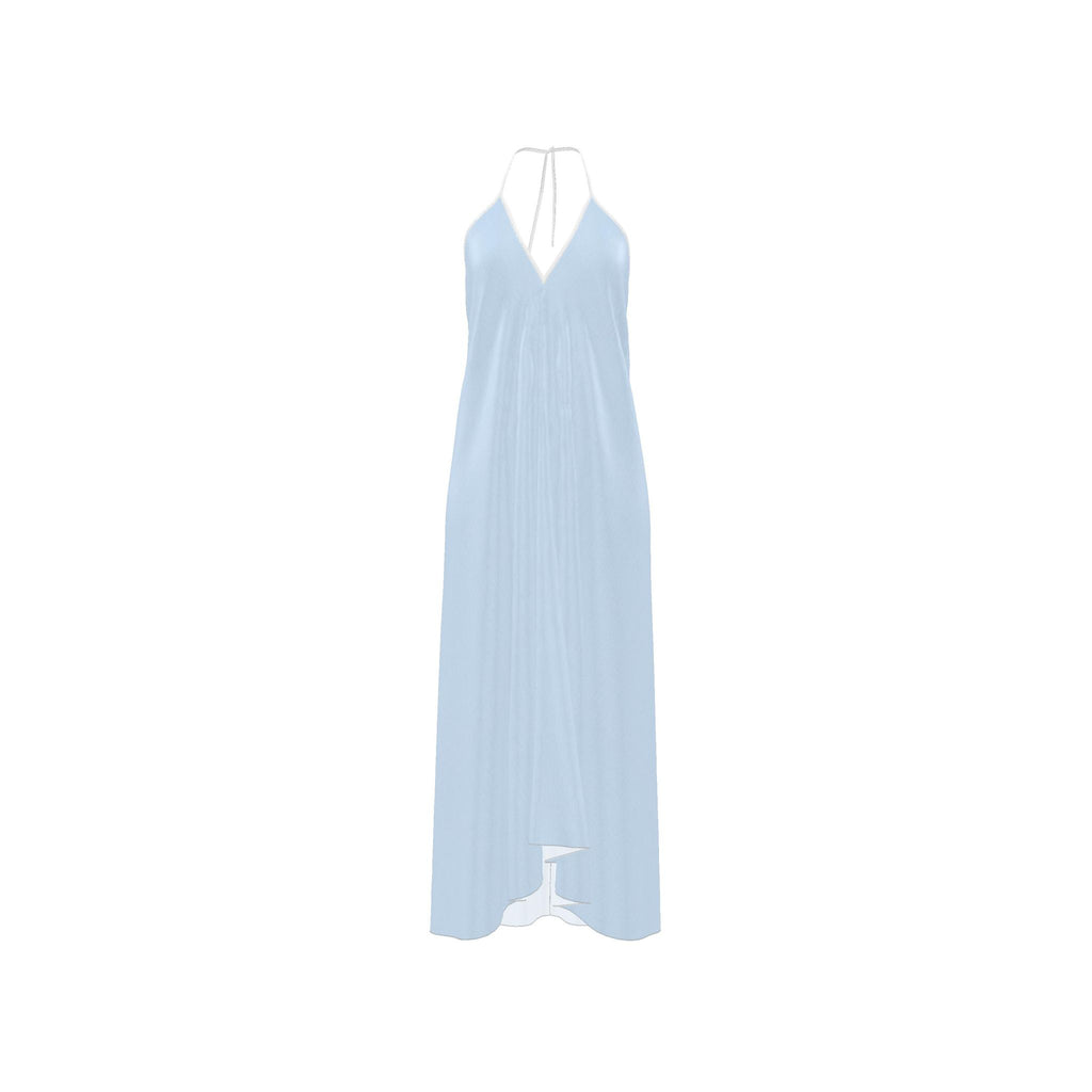 Powder Blue Silk Halter Backless Dress