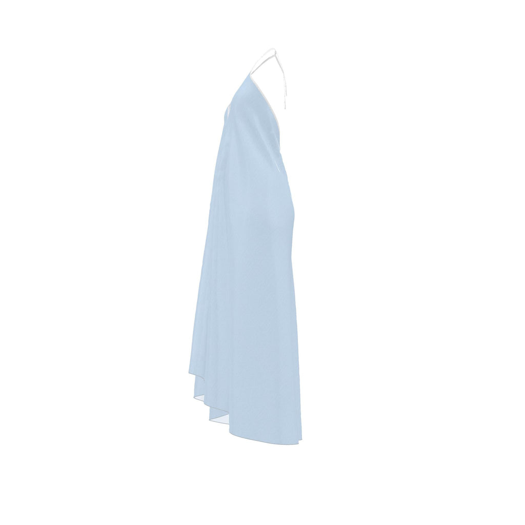 Powder Blue Silk Halter Backless Dress