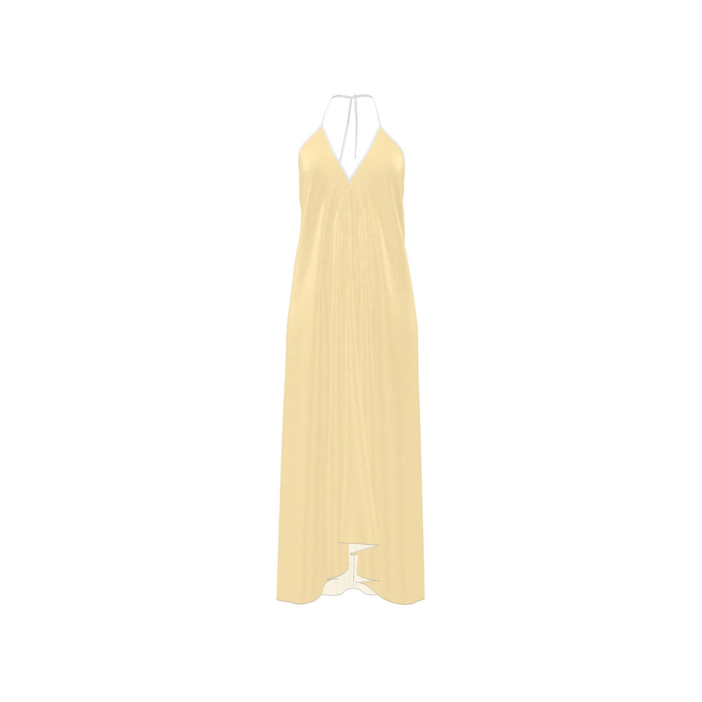 Butter Cream Silk Halter Backless Dress