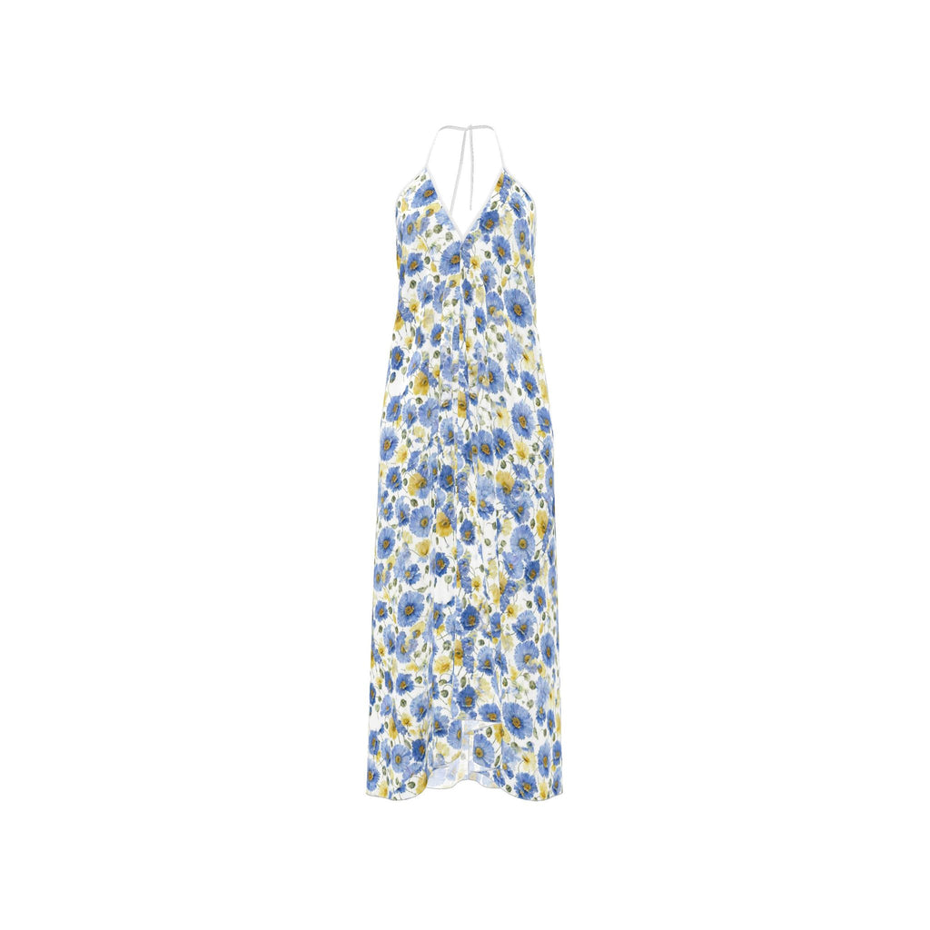 Blue Baby Poppy Silk Halter Backless Dress