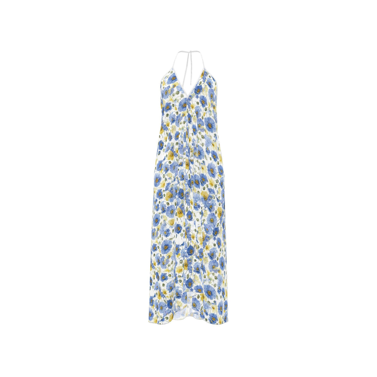 Blue Baby Poppy Silk Halter Backless Dress