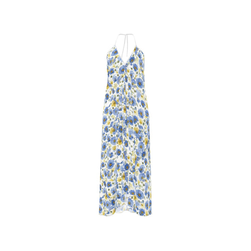 Blue Baby Poppy Silk Halter Backless Dress