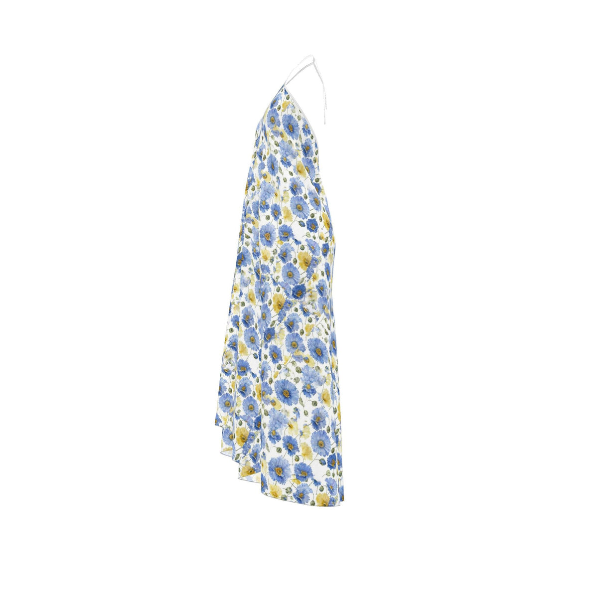 Blue Baby Poppy Silk Halter Backless Dress