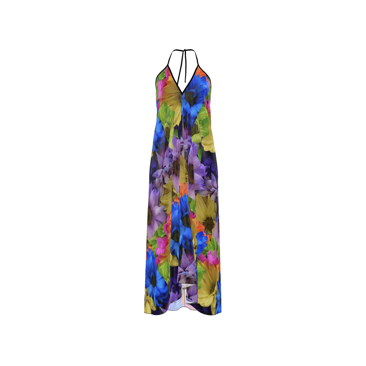 Sunset Daisies Silk Halter Dress