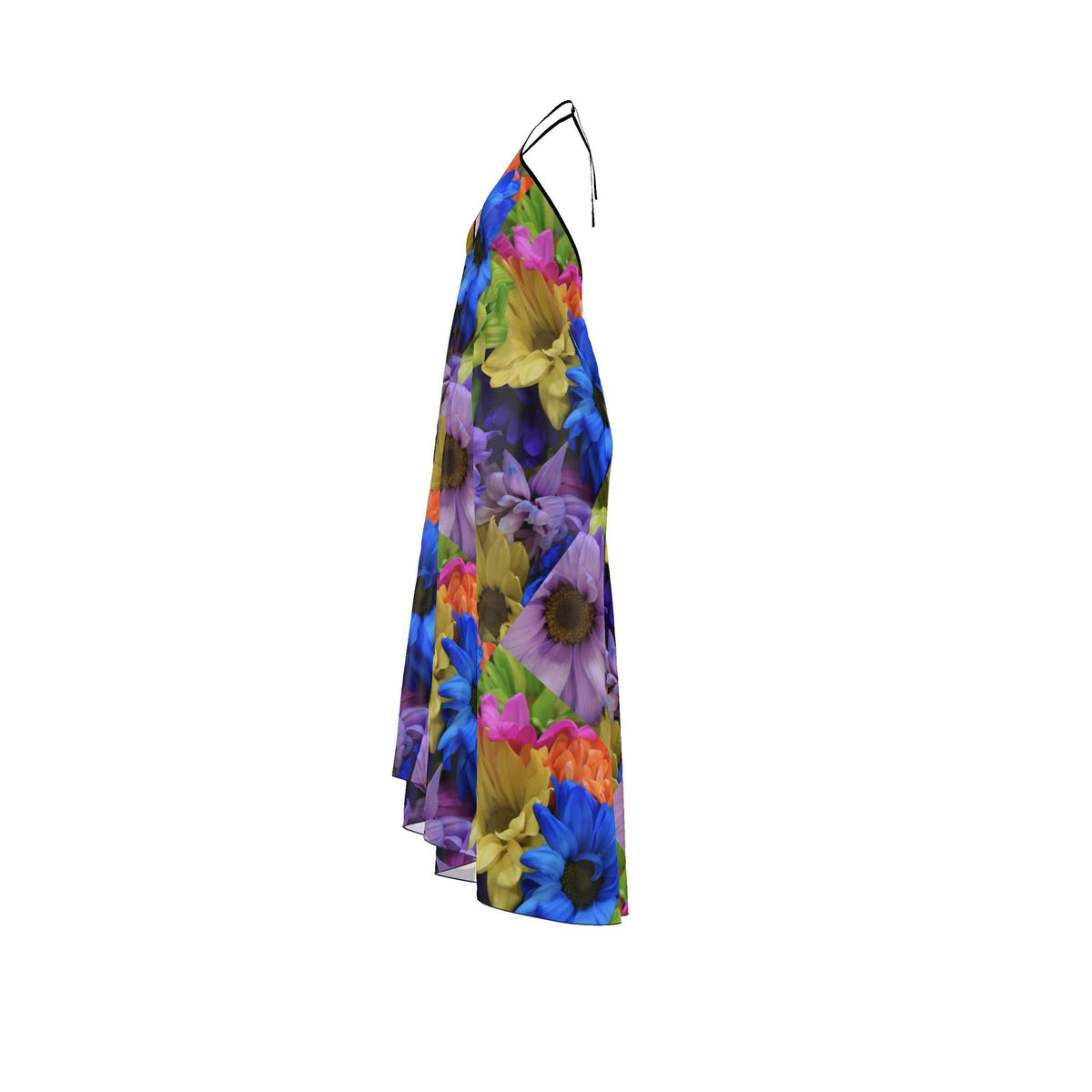 Sunset Daisies Silk Halter Dress