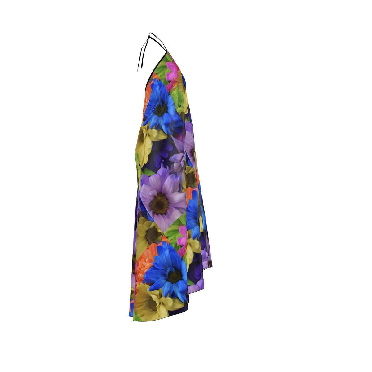 Sunset Daisies Silk Halter Dress