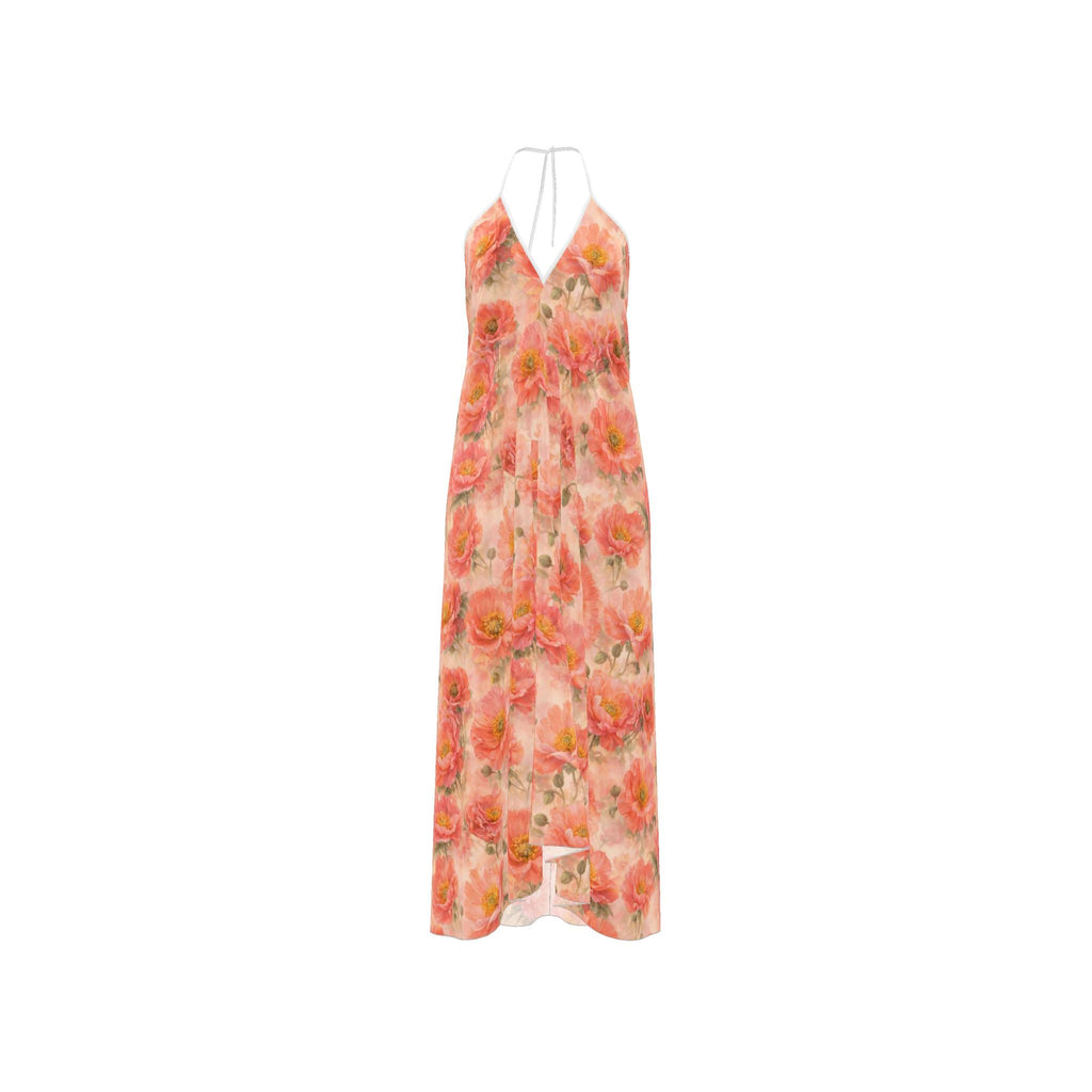 Sunrise Poppy Silk Halter  Dress