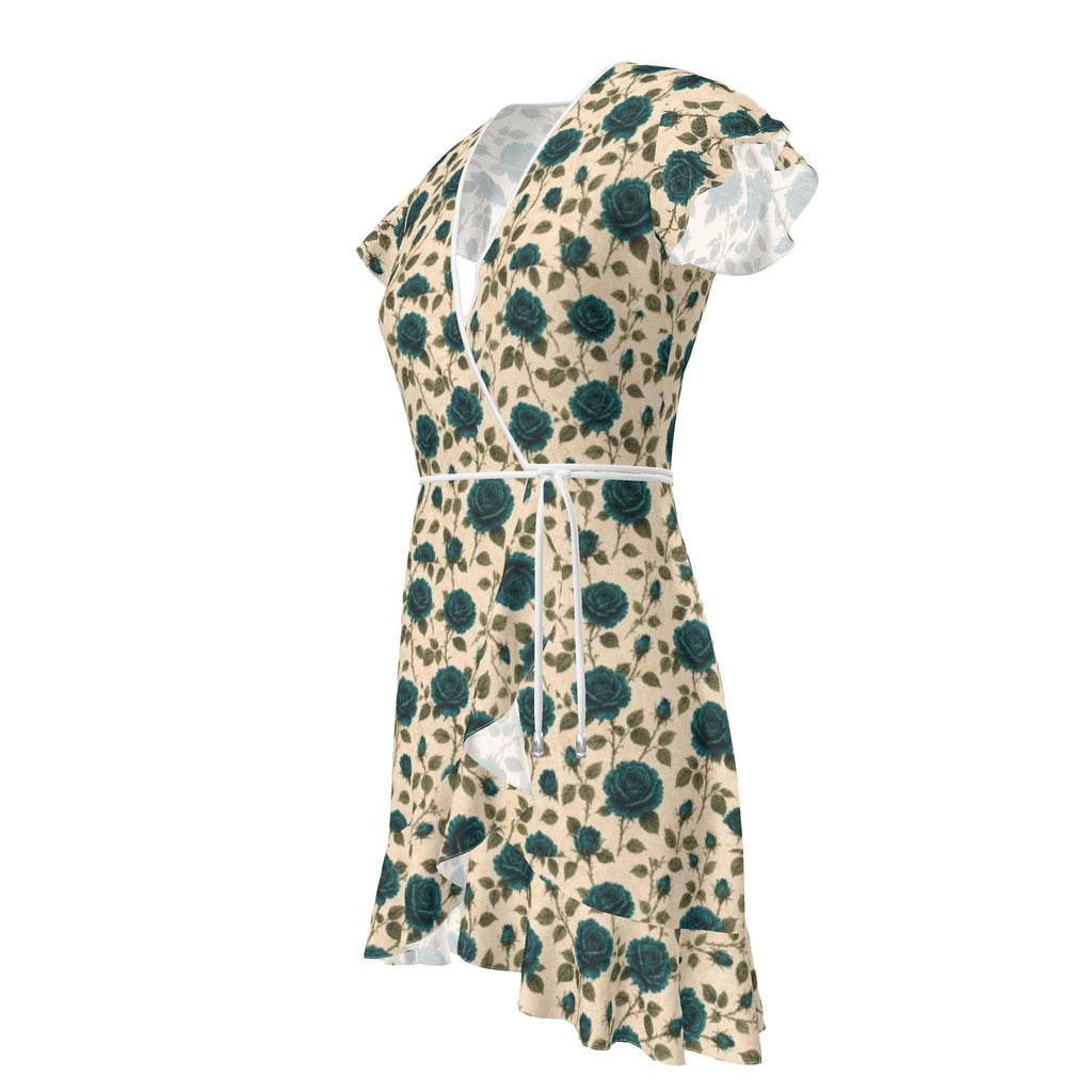 Teal Rose Silk Tea Dress
