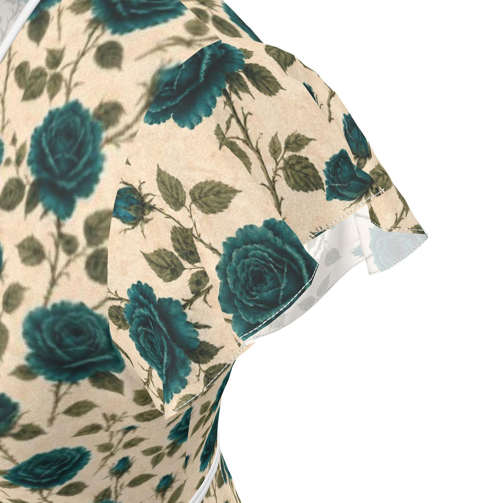 Teal Rose Silk Tea Dress