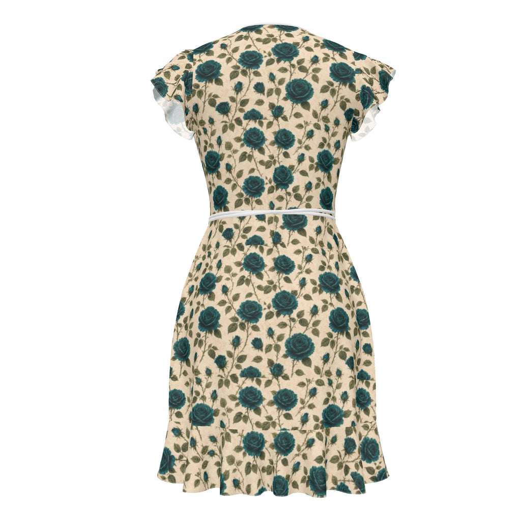 Teal Rose Silk Tea Dress
