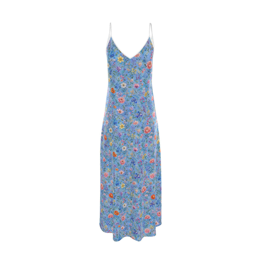 Blue Garden Silk Slip Dress