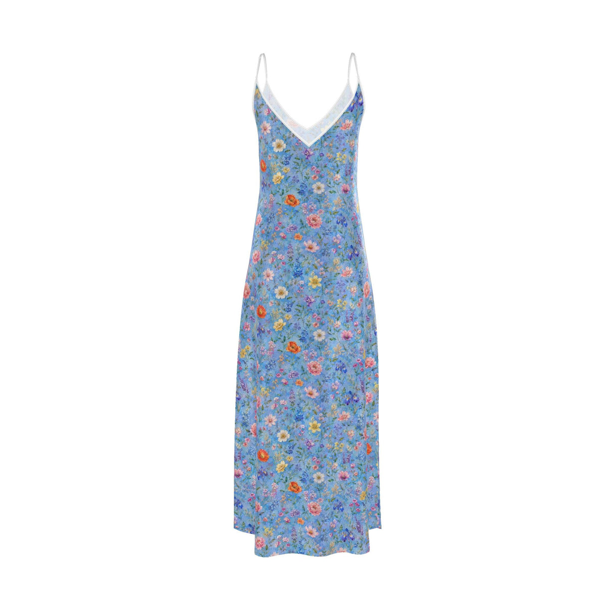 Blue Garden Silk Slip Dress