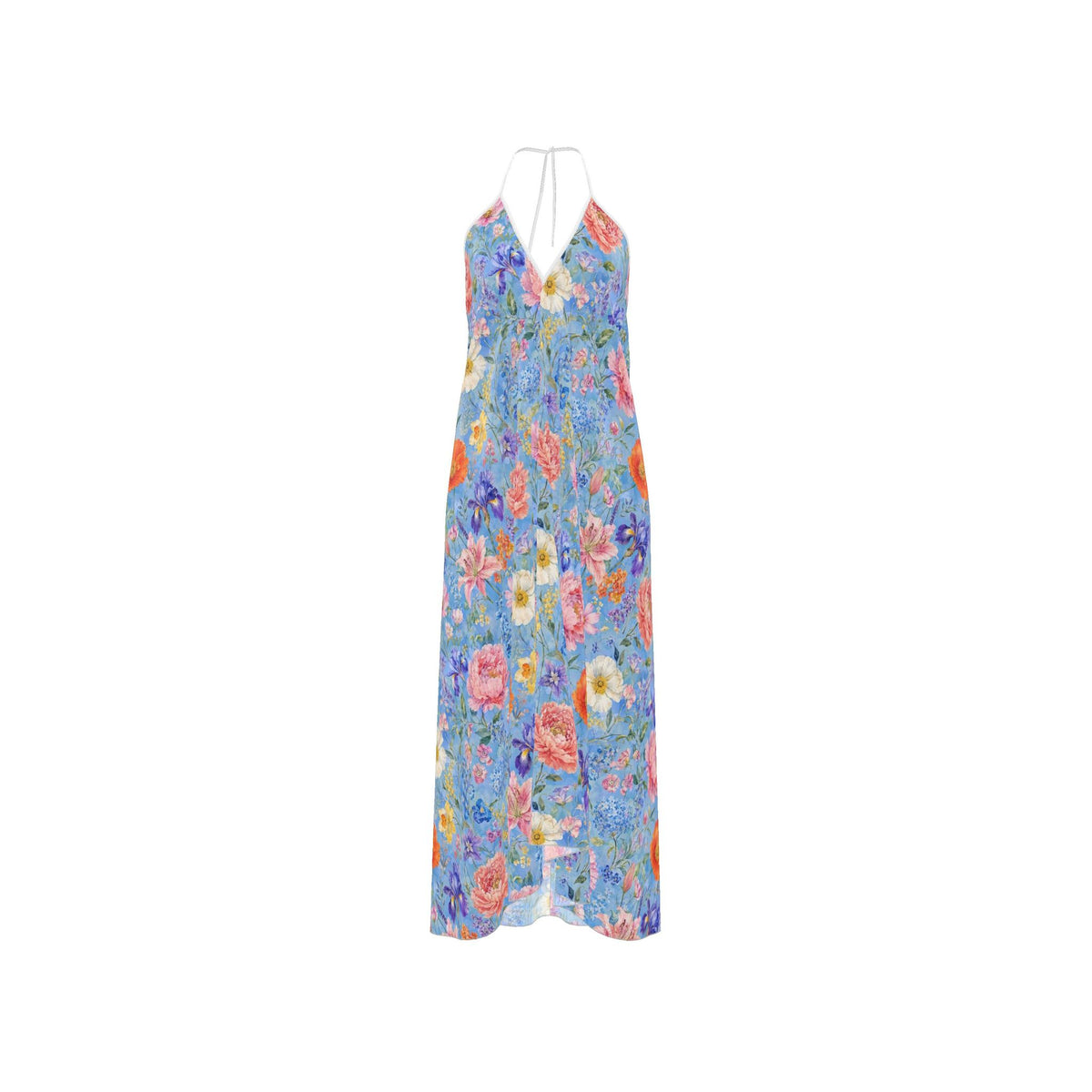 Blue Garden Silk Halterneck backless dress
