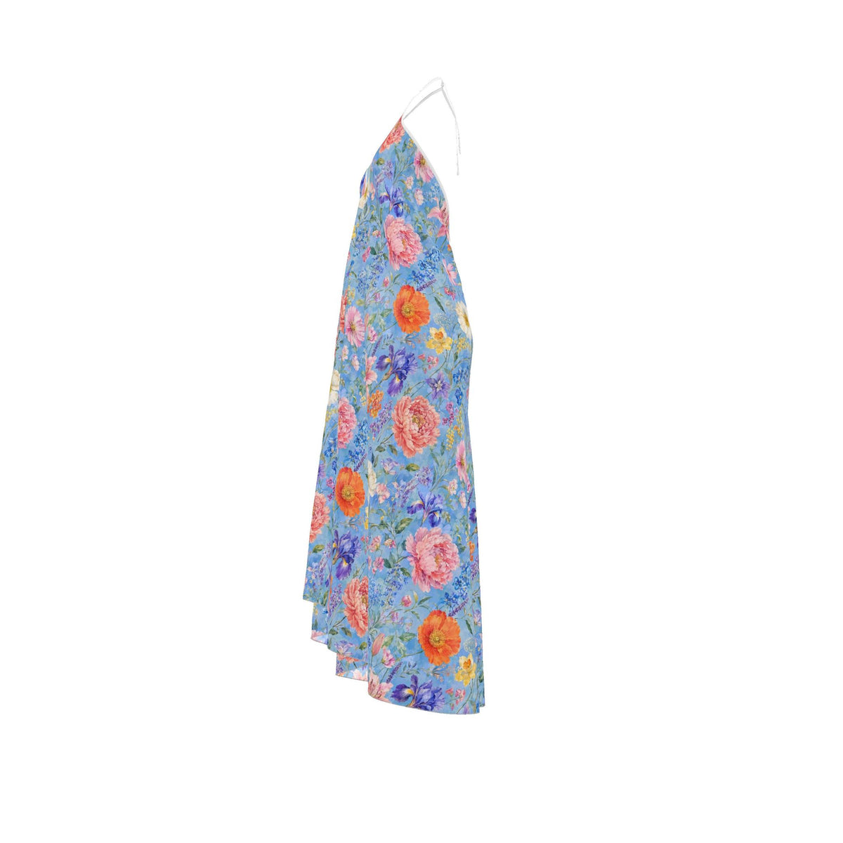 Blue Garden Silk Halterneck backless dress