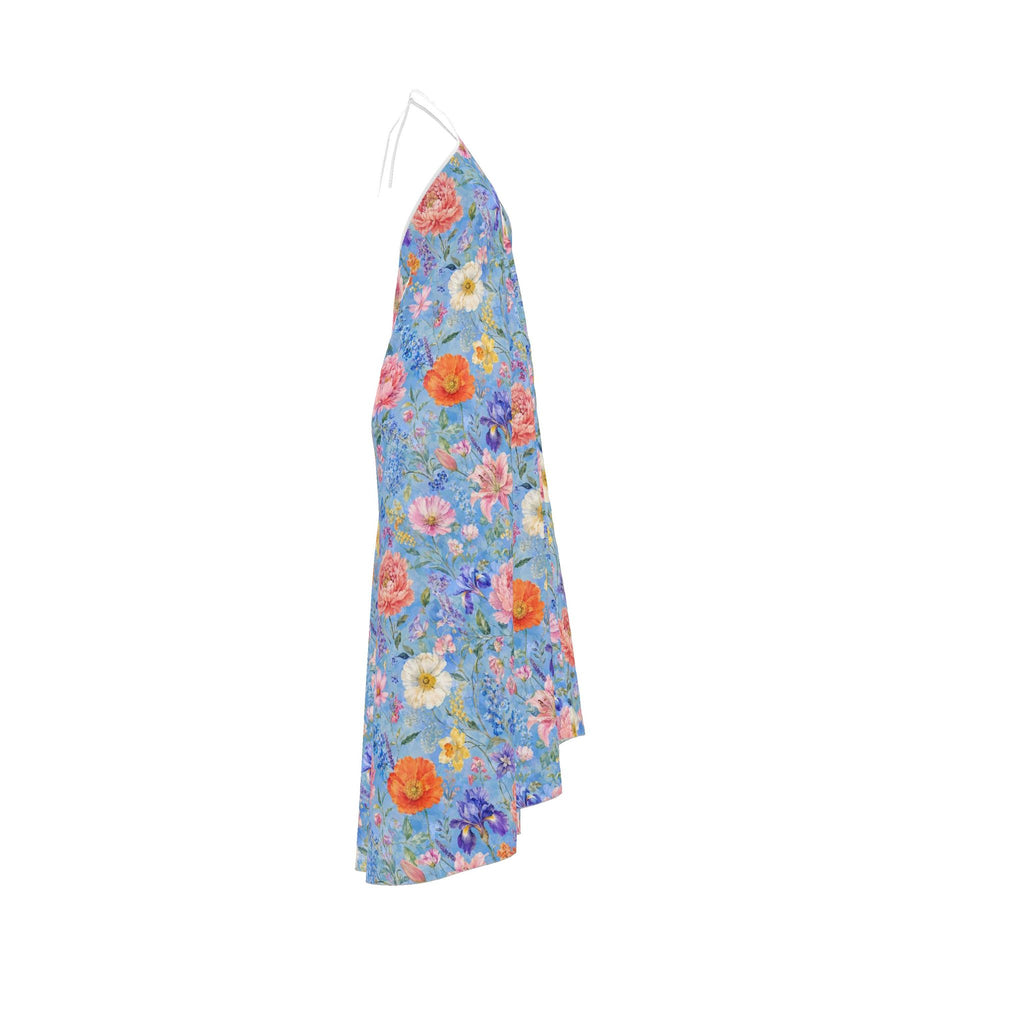 Blue Garden Silk Halterneck backless dress