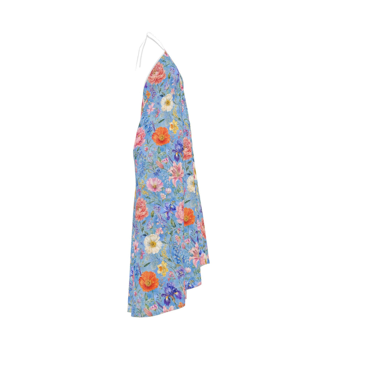 Blue Garden Silk Halterneck backless dress