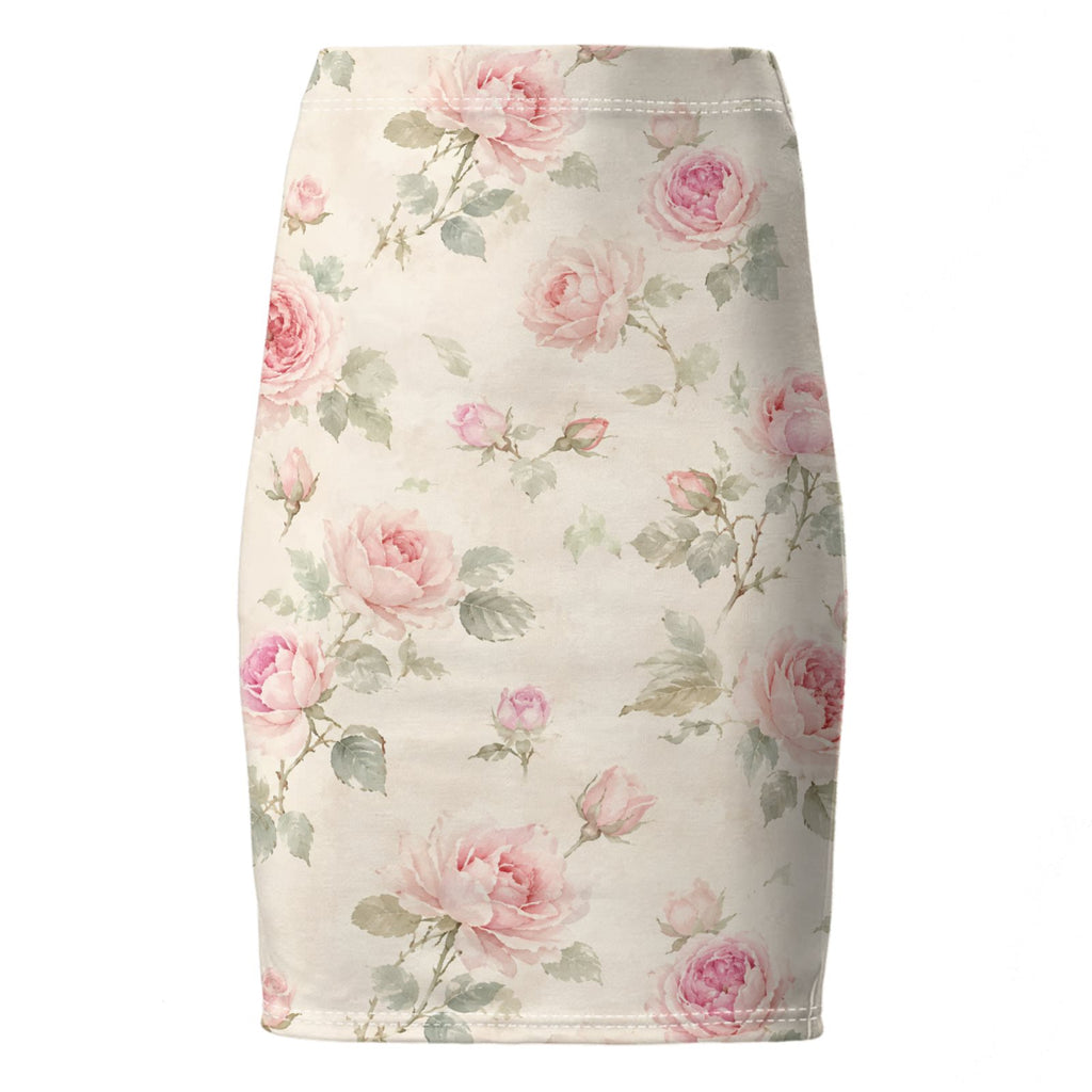 Cream Rose Pencil Skirt