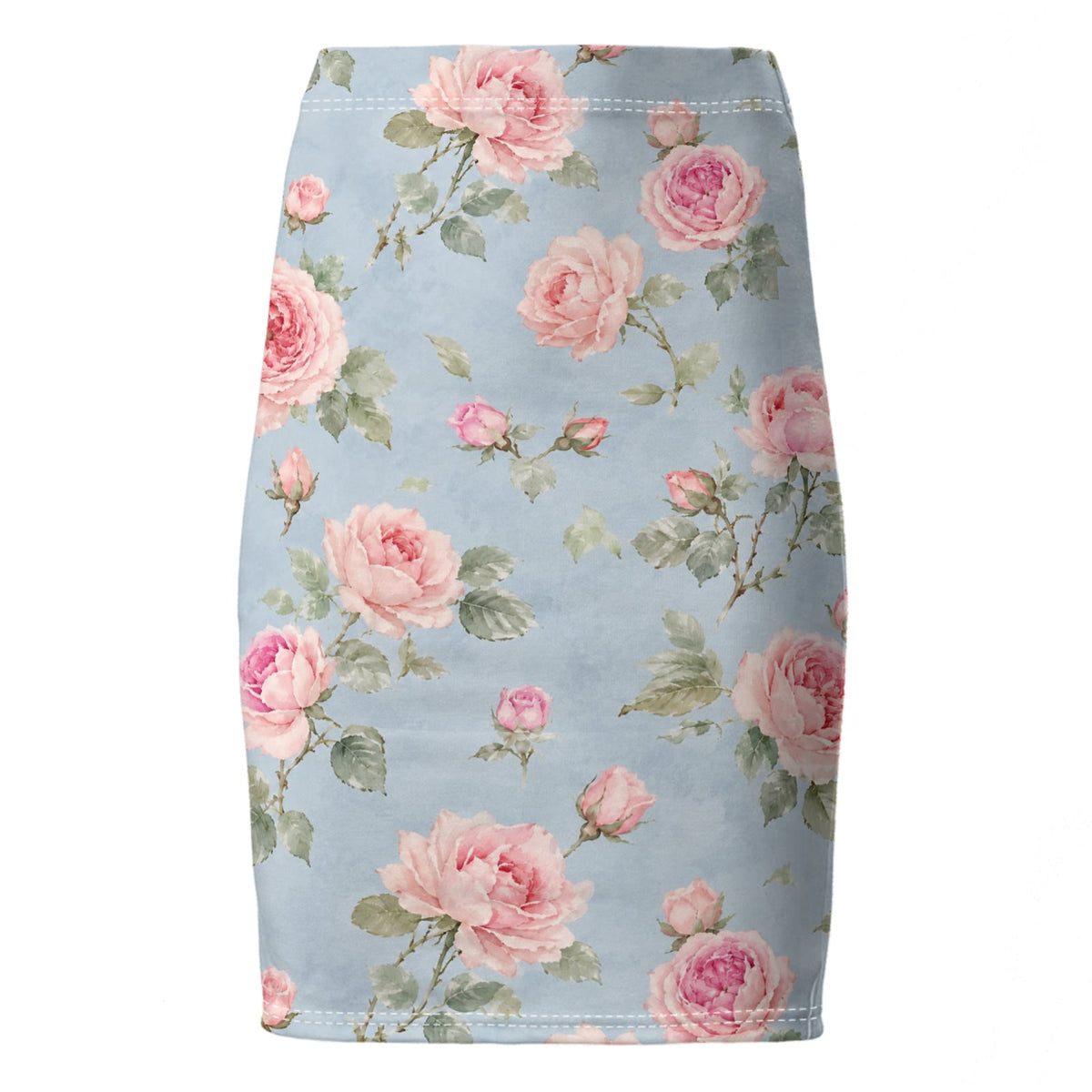 Powder Blue Rose Pencil Skirt