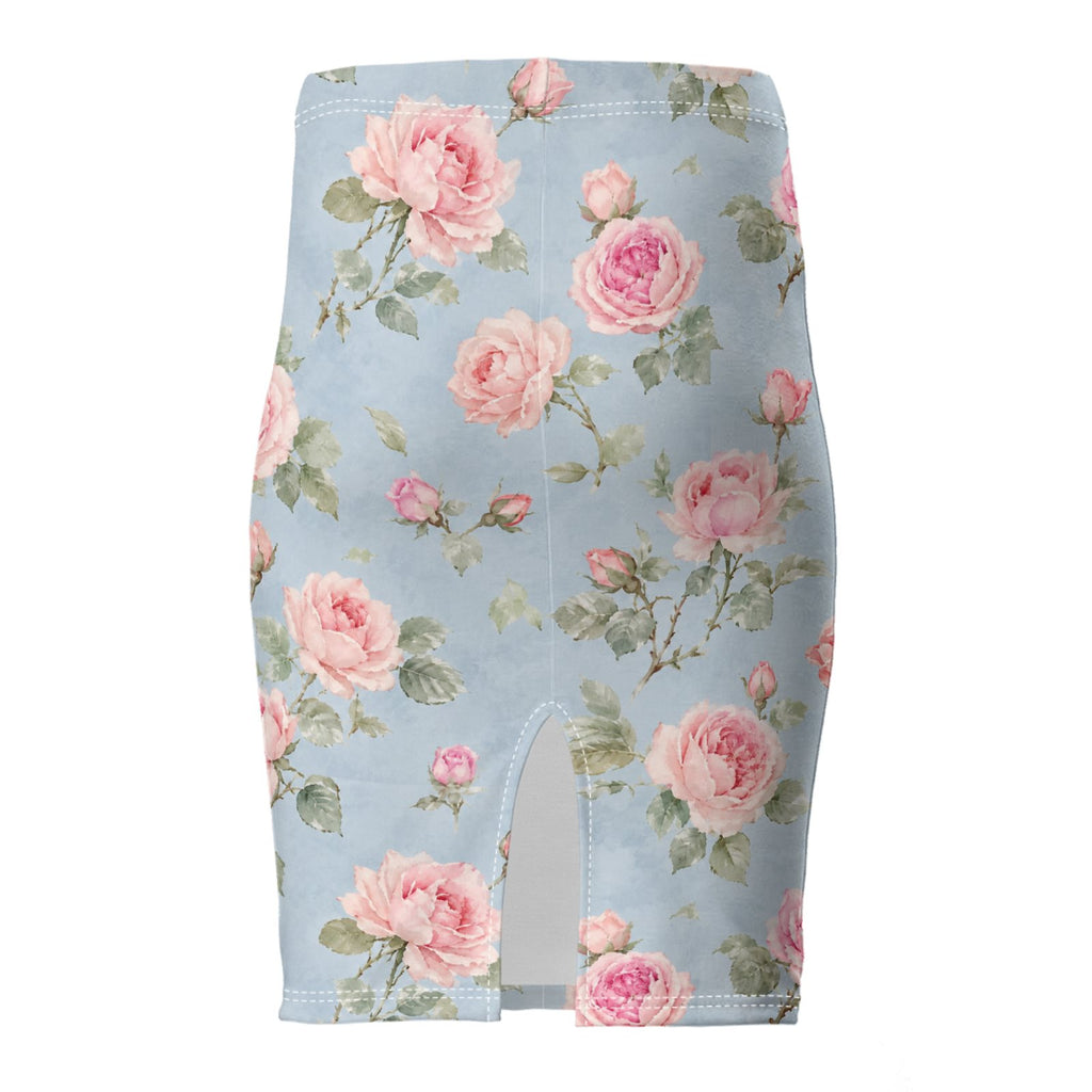 Powder Blue Rose Pencil Skirt