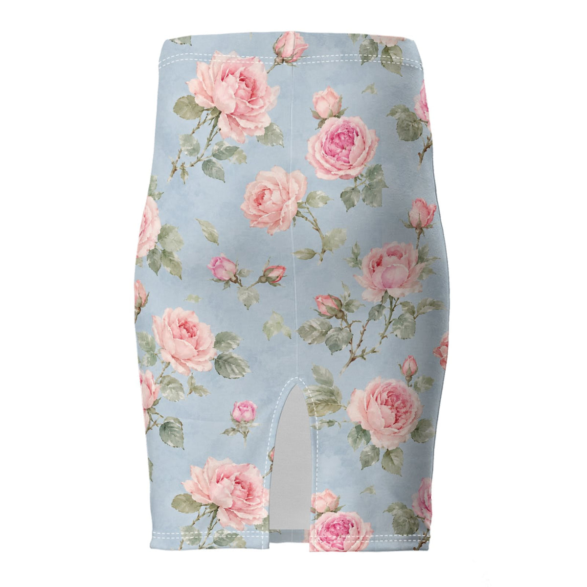 Powder Blue Rose Pencil Skirt