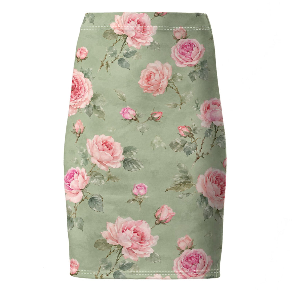 Sage Rose Pencil Skirt