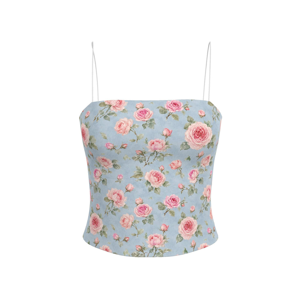 Powder Blue Rose Strappy Top