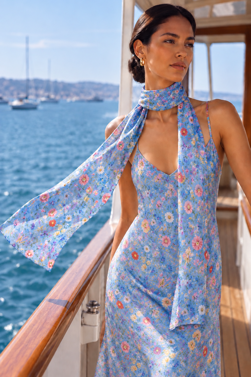 Blue Garden Silk Scarf Wrap or Shawl