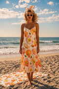 Apricot Poppy Midi Dress